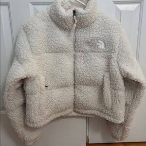 North Face White Nuptse Down Teddy Puffer Jacket size Small
